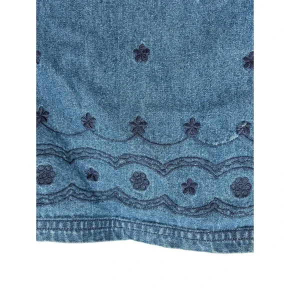 Vintage Premier International Denim Jumper Dress Blue Embroidered Cotton S